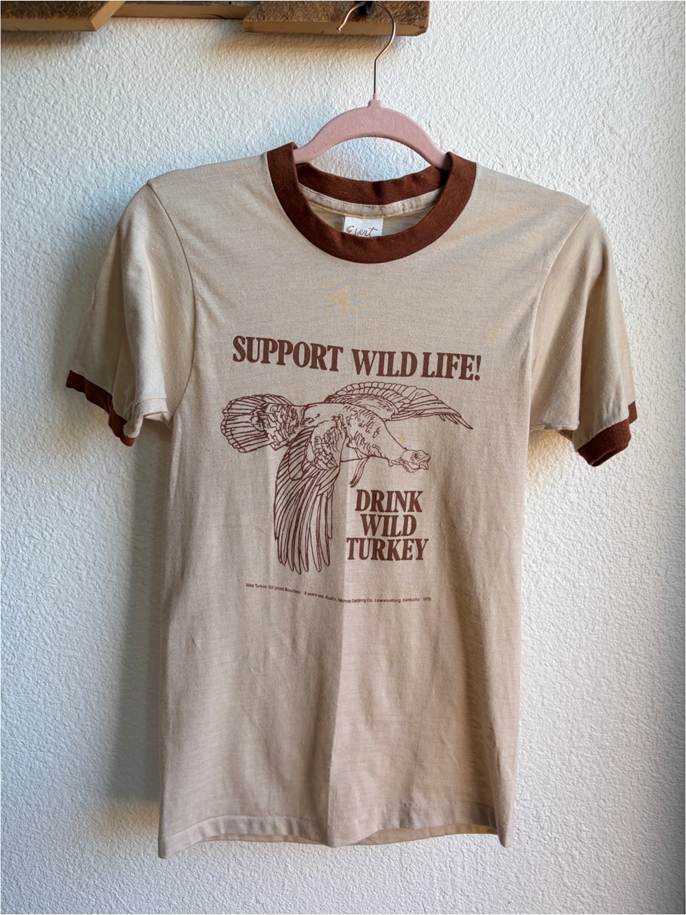 Vintage 70’s Tan Wild Turkey Ringer Tee Small